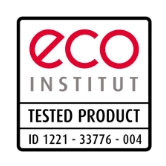 Gütesiegel des eco-INSTITUTs für besonders schadstoffarme Produkte.